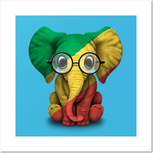 Baby Elephant with Glasses and Congo Flag Posters and Art